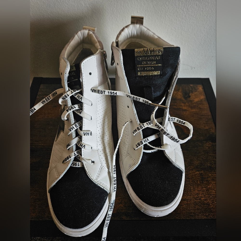 Vintage Havana White and Gold Star High-Top Sneakers Size 11 - Picture 2 of 6
